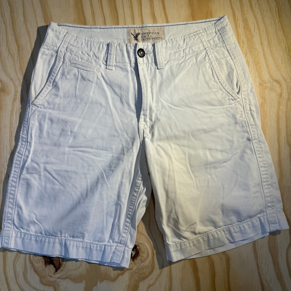 American Eagle Men's Classic Length Chino Shorts White Cotton Summer Bottoms 30